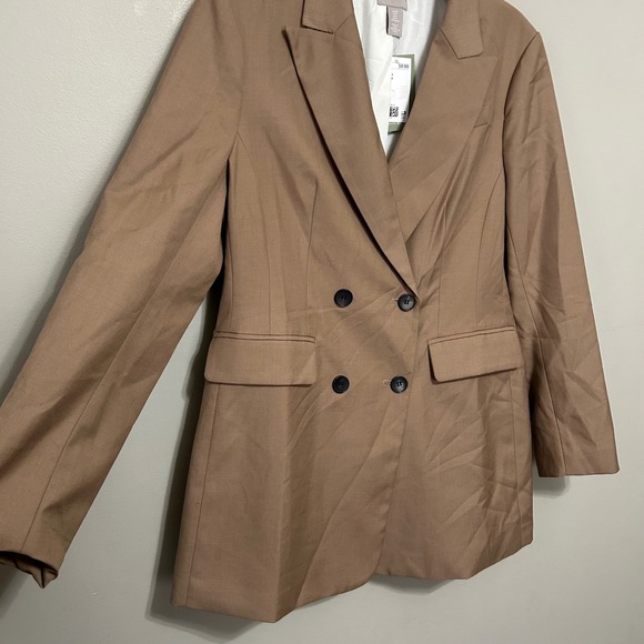 H&M Double Breasted Blazer Women's M Camel Tan NWT Preppy Academic Professional - Picture 9 of 16